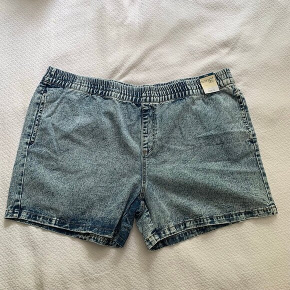 NEW Terra & Sky acid washed pull on elastic waist high rise slouchy short - Picture 1 of 9